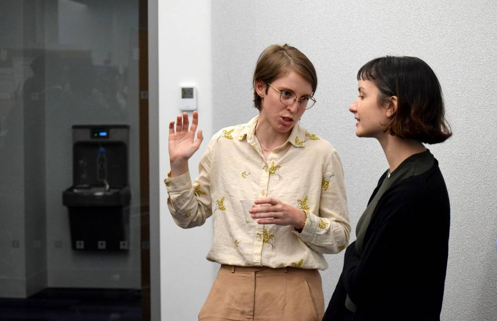 two students talking
